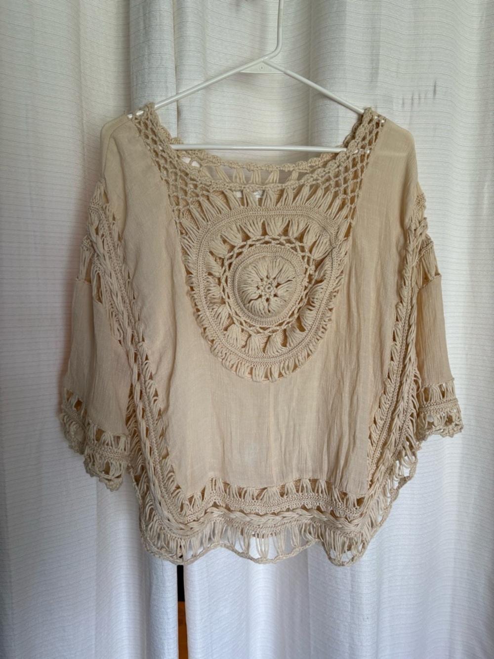 Rebellion Crochet-Trim Boho Tunic in Beige